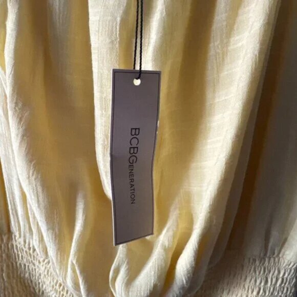 🌼 NWT BCBG Yellow Smocked Ruffle Mini Dress M - Picture 2 of 2